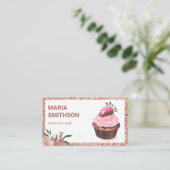 Roos goudaardbei Cupcake Pastry Chef Bakery Visitekaartje (Staand voorkant)