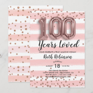 Roos goudballonnen   100e uitnodiging op zondag