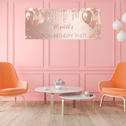 Roos goudballonnen spandoek