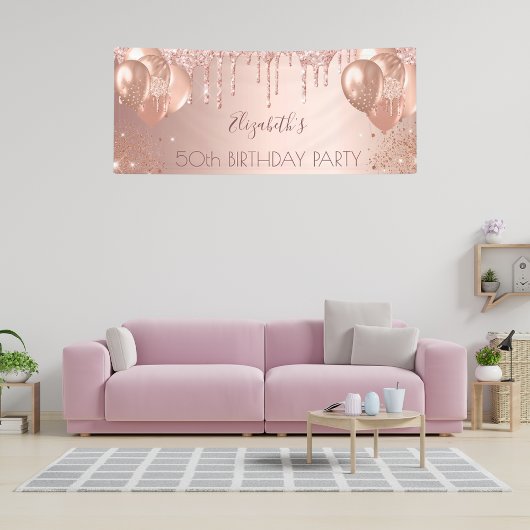 Roos goudballonnen spandoek