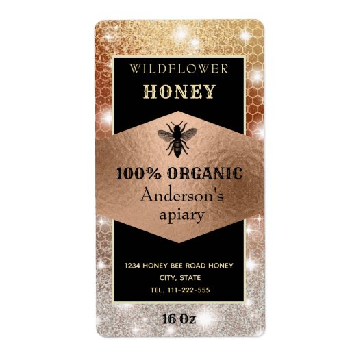  roos goudbijen logo honingpot etiket (Voorkant)