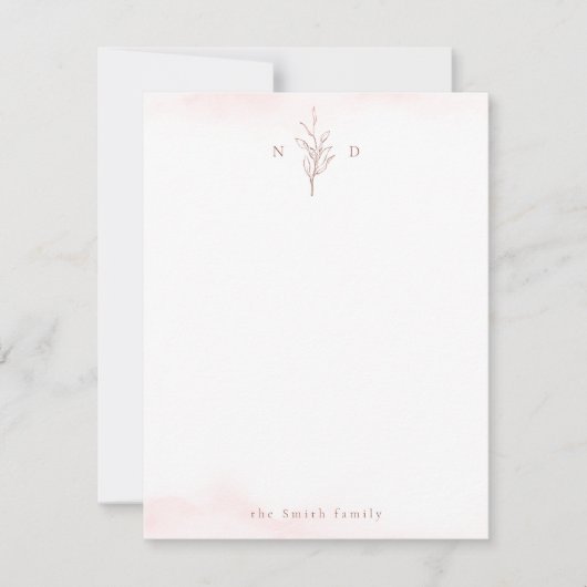 Roos goudblad monogram gepersonaliseerd Schrijfwer Notitiekaartje (Voorkant)