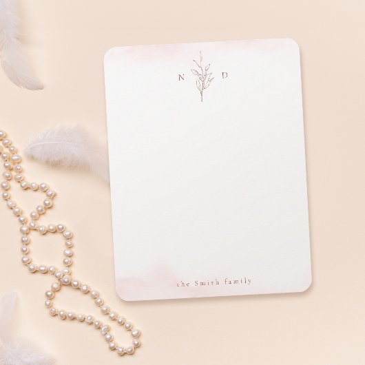 Roos goudblad monogram gepersonaliseerd Schrijfwer Notitiekaartje