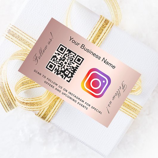 Roos goudblauw bedrijfsnaam qr code instagram rechthoekige sticker