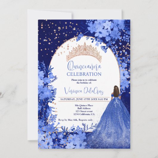 Roos goudblauw tiara prinses Quinceanera Kaart (Voorkant)