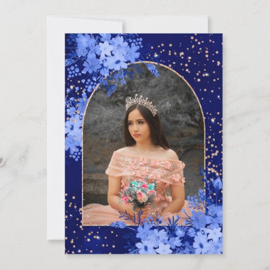 Roos goudblauw tiara prinses Quinceanera Kaart (Achterkant)