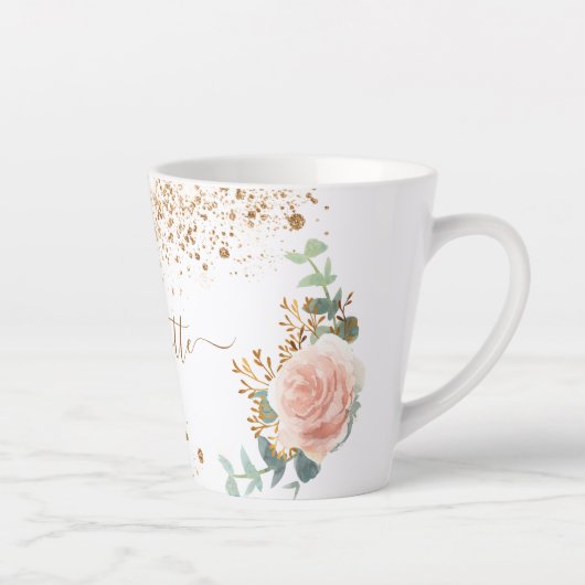 Roos goudbloem Eucalyptus gold glitter name Latte Mok (Rechts)