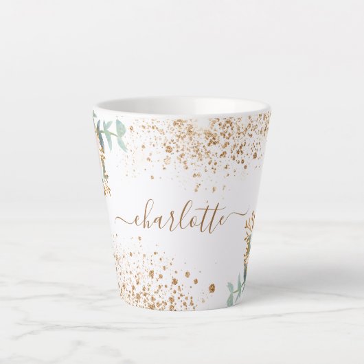 Roos goudbloem Eucalyptus gold glitter name Latte Mok (Voorkant)