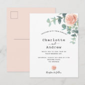 Roos goudbloem eucalyptusbruinbruiloft briefkaart (Voorkant / Achterkant)