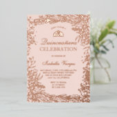 Roos goudbloem roze Tiara chic Quinceanera Folie Uitnodiging (Staand Voorkant)