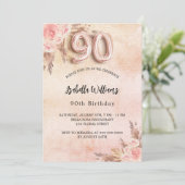 Roos goudbloemen pampas gras 90e geboortedag kaart (Staand voorkant)