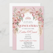 Roos goudbloemen pampas grass boho Quinceañera Kaart (Voorkant / Achterkant)