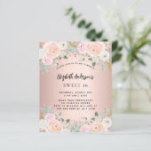 Roos goudbloemen Sweet 16 budget uitnodiging (Staand voorkant)