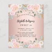 Roos goudbloemen Sweet 16 budget uitnodiging Flyer (Voorkant)