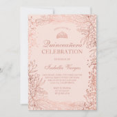 Roos goudblozen Tiara chic Quinceañera Kaart (Voorkant)
