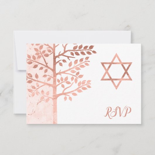 Roos goudboom van Life Bat Mitzvah RSVP Kaartje (Voorkant)