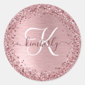 Roos goudborsgeborsteld metaal Glitter monogram Na Ronde Sticker (Voorkant)