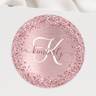 Roos goudborsgeborsteld metaal Glitter monogram Na Ronde Sticker