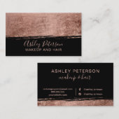 Roos goudborstelslag zwarte haarmake-up typografie visitekaartje (Voorkant / Achterkant)