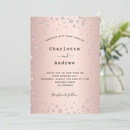 Roos goudbrij diamant elegant glamoureus bruiloft kaart (Staand voorkant)