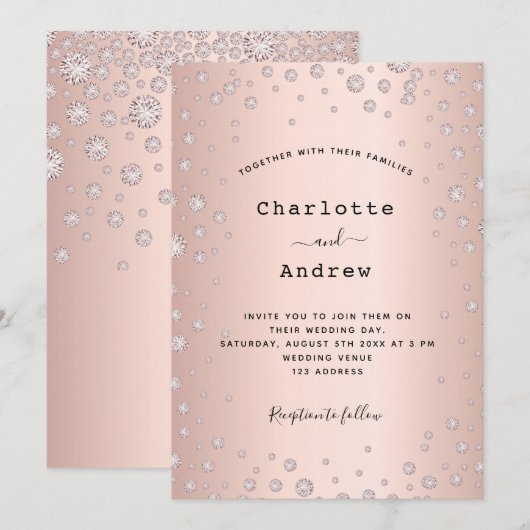 Roos goudbrij diamant elegant glamoureus bruiloft kaart (Voorkant / Achterkant)