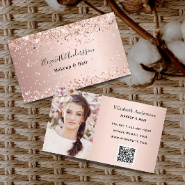 Roos goudbrij glitter stof foto qr code visitekaartje