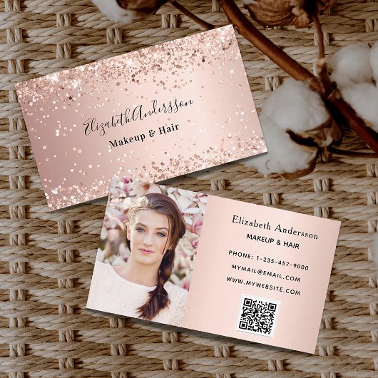 Roos goudbrij glitter stof foto qr code visitekaartje