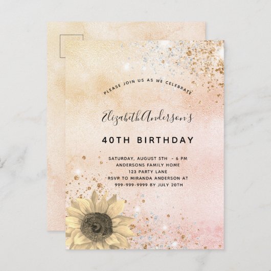 Roos goudbruin, bijtende zonnebloempitter uitnodiging briefkaart (Voorkant / Achterkant)