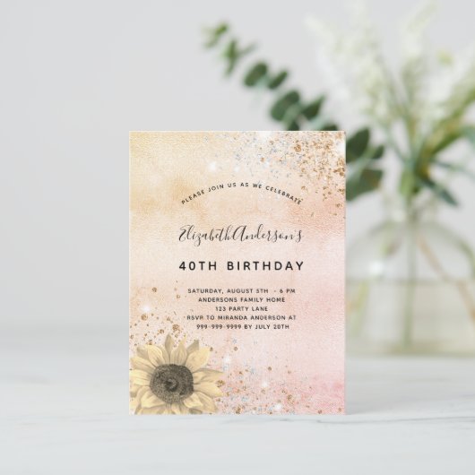 Roos goudbruin, bijtende zonnebloempitter uitnodiging briefkaart (Staand voorkant)