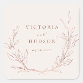 Roos goudbruin, elegant botanisch, baard huwelijk vierkante sticker