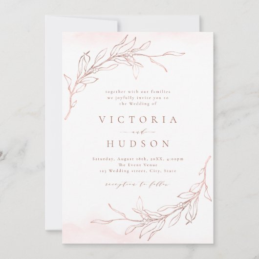 Roos goudbruin met een eenvoudige botanische trouw kaart (Voorkant)