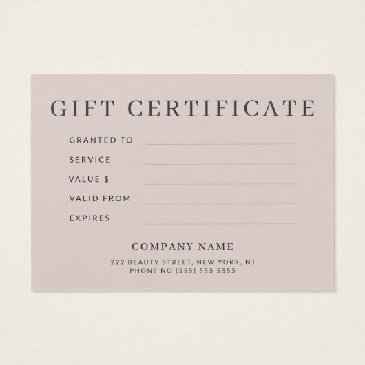 Roos goudbruin roze elegant cadeaubon visitekaartje (Achterkant)