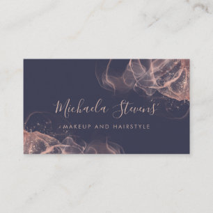 Roos goudbruin roze elegant script navy visitekaartje