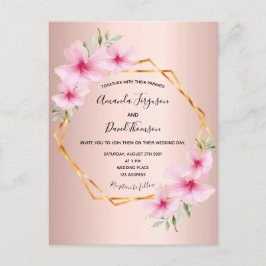 Roos goudbruin roze florale bruiloft briefkaart