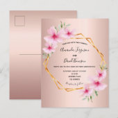 Roos goudbruin roze florale bruiloft briefkaart (Voorkant / Achterkant)
