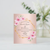 Roos goudbruin roze florale bruiloft briefkaart (Staand voorkant)
