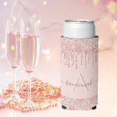 Roos goudbruin roze glitter monogram naam seltzer blikjeskoeler