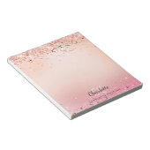 Roos goudbruin roze glitter monogram notitieblok (Schuin)
