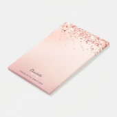 Roos goudbruin roze glitter monogram post-it® notes (Schuin)