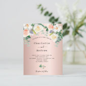 Roos goudbruin roze witte floralen bruiloft briefkaart (Staand voorkant)