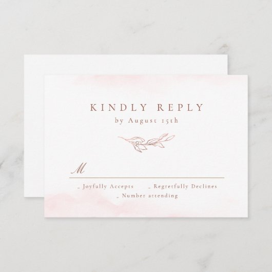 Roos goudbruine elegantie botanische bladeren brui RSVP kaartje (Voorkant / Achterkant)