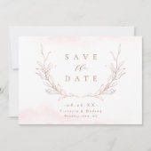 Roos goudbruine elegantie botanische bladeren brui save the date (Voorkant)