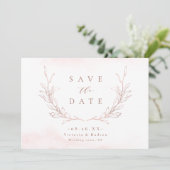 Roos goudbruine elegantie botanische bladeren brui save the date (Staand voorkant)