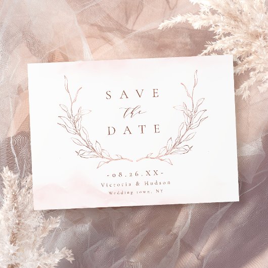 Roos goudbruine elegantie botanische bladeren brui save the date