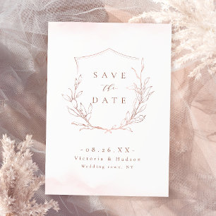 Roos goudbruine elegantie botanische bruiloft save the date