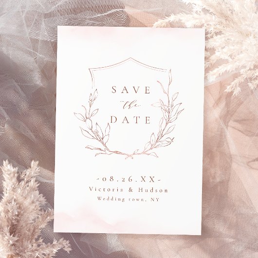 Roos goudbruine elegantie botanische bruiloft save the date