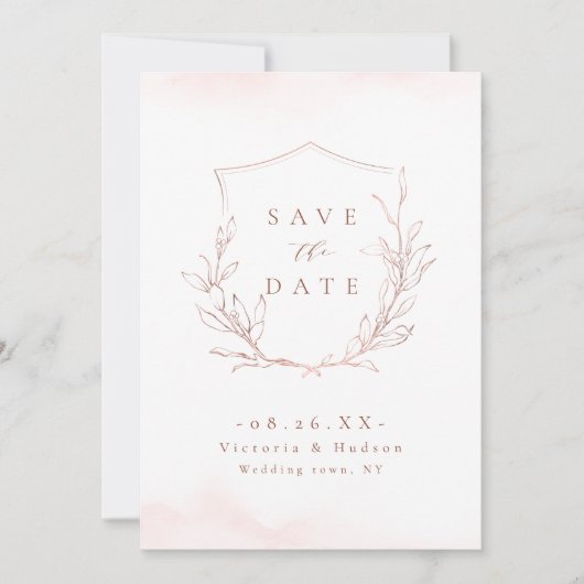 Roos goudbruine elegantie botanische bruiloft save the date (Voorkant)