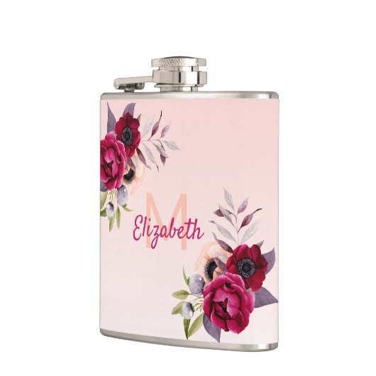 Roos goudbruine roemeense bloemen monogram heupfles (Links)