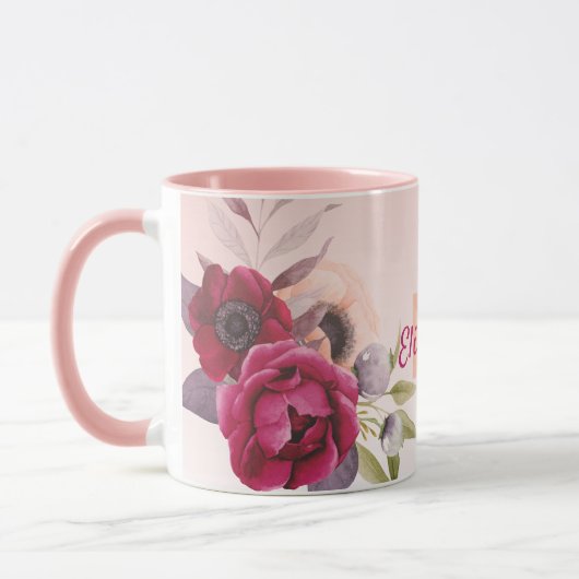 Roos goudbruine roemeense bloemen monogram mok (Links)