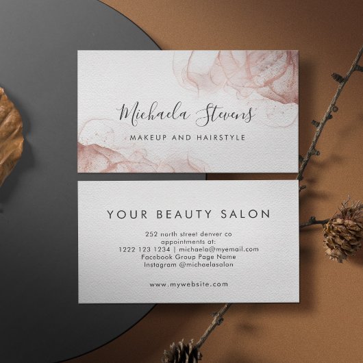 Roos goudbruine roze elegant script visitekaartje